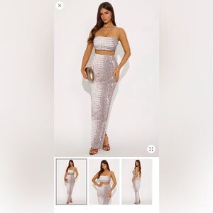 Fashion Nova Metallic Croc Print Skirt Set